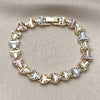 Oro Laminado Solid Bracelet, Gold Filled Style Heart Design, Diamond Cutting Finish, Tricolor, 03.196.0027.07 (Thickness, 7 Inches Length)