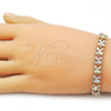 Oro Laminado Solid Bracelet, Gold Filled Style Four-leaf Clover Design, Diamond Cutting Finish, Tricolor, 03.196.0028.07 (Thickness, 8 Inches Length)