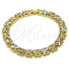 Oro Laminado Solid Bracelet, Gold Filled Style Four-leaf Clover Design, Diamond Cutting Finish, Tricolor, 03.196.0028.07 (Thickness, 8 Inches Length)