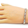 Oro Laminado Solid Bracelet, Gold Filled Style Heart Design, Diamond Cutting Finish, Tricolor, 03.413.0004.1.07