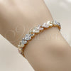 Oro Laminado Solid Bracelet, Gold Filled Style Heart Design, Diamond Cutting Finish, Tricolor, 03.413.0004.1.07