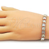 Oro Laminado Solid Bracelet, Gold Filled Style Heart Design, Diamond Cutting Finish, Tricolor, 03.196.0030.07 (Thickness, 7 Inches Length)