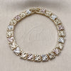 Oro Laminado Solid Bracelet, Gold Filled Style Heart Design, Diamond Cutting Finish, Tricolor, 03.196.0030.07 (Thickness, 7 Inches Length)