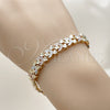 Oro Laminado Solid Bracelet, Gold Filled Style Heart Design, Diamond Cutting Finish, Tricolor, 03.196.0034.07