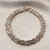 Oro Laminado Solid Bracelet, Gold Filled Style Heart Design, Diamond Cutting Finish, Tricolor, 03.196.0034.07
