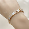 Oro Laminado Solid Bracelet, Gold Filled Style Heart Design, Diamond Cutting Finish, Tricolor, 03.196.0034.07 (08 MM Thickness, 8 Inches Length)