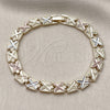 Oro Laminado Solid Bracelet, Gold Filled Style Diamond Cutting Finish, Tricolor, 03.196.0036.07