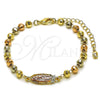 Oro Laminado Fancy Bracelet, Gold Filled Style Guadalupe and Ball Design, Polished, Tricolor, 03.196.0040.07