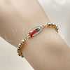 Oro Laminado Fancy Bracelet, Gold Filled Style Guadalupe and Ball Design, Polished, Tricolor, 03.196.0040.1.07