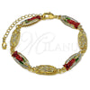 Oro Laminado Fancy Bracelet, Gold Filled Style Guadalupe Design, Polished, Tricolor, 03.196.0042.07