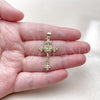 Oro Laminado Religious Pendant, Gold Filled Style Crucifix Design, with White Cubic Zirconia, Polished, Golden Finish, 05.284.0025