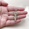 Oro Laminado Religious Pendant, Gold Filled Style Medalla Milagrosa Design, with White Cubic Zirconia, Polished, Golden Finish, 05.284.0026