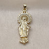 Oro Laminado Religious Pendant, Gold Filled Style Medalla Milagrosa Design, with White Cubic Zirconia, Polished, Golden Finish, 05.284.0026