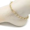 Oro Laminado Fancy Anklet, Gold Filled Style Puff Mariner Design, Polished, Golden Finish, 03.213.0412.10