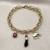 Oro Laminado Charm Bracelet, Gold Filled Style Elephant and Figa Hand Design, Polished, Golden Finish, 03.213.0414.07