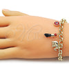 Oro Laminado Charm Bracelet, Gold Filled Style Elephant and Figa Hand Design, Polished, Golden Finish, 03.213.0414.07 (07 MM Thickness, 7 Inches Length)