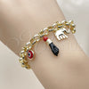 Oro Laminado Charm Bracelet, Gold Filled Style Elephant and Figa Hand Design, Polished, Golden Finish, 03.213.0414.07 (07 MM Thickness, 7 Inches Length)