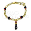 Oro Laminado Charm Bracelet, Gold Filled Style Figa Hand Design, with Black Crystal, Polished, Golden Finish, 03.213.0416.07