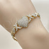 Oro Laminado Fancy Bracelet, Gold Filled Style Hugs and Kisses and Heart Design, with White Cubic Zirconia, Polished, Golden Finish, 03.283.0546.07 (Thickness, 8 Inches Length)