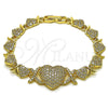 Oro Laminado Fancy Bracelet, Gold Filled Style Hugs and Kisses and Heart Design, with White Cubic Zirconia, Polished, Golden Finish, 03.283.0546.07 (Thickness, 8 Inches Length)