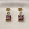 Oro Laminado Stud Earring, Gold Filled Style with White and Garnet Cubic Zirconia, Polished, Golden Finish, 02.283.0312.1