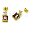 Oro Laminado Stud Earring, Gold Filled Style with White and Garnet Cubic Zirconia, Polished, Golden Finish, 02.283.0312.1
