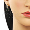 Oro Laminado Stud Earring, Gold Filled Style with Green and White Cubic Zirconia, Polished, Golden Finish, 02.283.0312.2