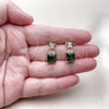 Oro Laminado Stud Earring, Gold Filled Style with Green and White Cubic Zirconia, Polished, Golden Finish, 02.283.0312.2