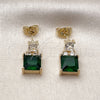 Oro Laminado Stud Earring, Gold Filled Style with Green and White Cubic Zirconia, Polished, Golden Finish, 02.283.0312.2