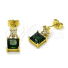 Oro Laminado Stud Earring, Gold Filled Style with Green and White Cubic Zirconia, Polished, Golden Finish, 02.283.0312.2