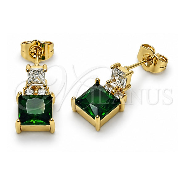 Oro Laminado Stud Earring, Gold Filled Style with Green and White Cubic Zirconia, Polished, Golden Finish, 02.283.0312.2