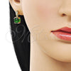 Oro Laminado Stud Earring, Gold Filled Style with Green and White Cubic Zirconia, Polished, Golden Finish, 02.283.0316.2