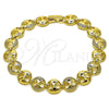 Oro Laminado Tennis Bracelet, Gold Filled Style Puff Mariner Design, with White Micro Pave, Polished, Golden Finish, 03.266.0060.08