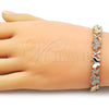 Oro Laminado Fancy Bracelet, Gold Filled Style Hugs and Kisses and Butterfly Design, with White Cubic Zirconia, Polished, Golden Finish, 03.266.0061.08 (Thickness, 8 Inches Length)