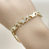 Oro Laminado Fancy Bracelet, Gold Filled Style Hugs and Kisses and Butterfly Design, with White Cubic Zirconia, Polished, Golden Finish, 03.266.0061.08 (Thickness, 8 Inches Length)