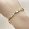 Oro Laminado Solid Bracelet, Gold Filled Style Hugs and Kisses Design, Diamond Cutting Finish, Golden Finish, 03.213.0422.07