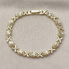 Oro Laminado Solid Bracelet, Gold Filled Style Hugs and Kisses Design, Diamond Cutting Finish, Golden Finish, 03.213.0422.07 (Thickness, 7 Inches Length)