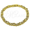 Oro Laminado Solid Bracelet, Gold Filled Style Hugs and Kisses Design, Diamond Cutting Finish, Golden Finish, 03.213.0422.07 (Thickness, 7 Inches Length)