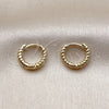 Oro Laminado Huggie Hoop, Gold Filled Style Twist Design, Polished, Golden Finish, 02.213.0891.12