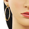 Oro Laminado Large Hoop, Gold Filled Style Hollow Design, Diamond Cutting Finish, Tricolor, 02.213.0243.50