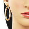 Oro Laminado Large Hoop, Gold Filled Style Hollow Design, Diamond Cutting Finish, Tricolor, 02.170.0309.1.50
