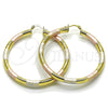 Oro Laminado Large Hoop, Gold Filled Style Hollow Design, Diamond Cutting Finish, Tricolor, 02.170.0309.1.60