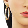 Oro Laminado Large Hoop, Gold Filled Style Hollow Design, Diamond Cutting Finish, Tricolor, 02.213.0310.1.50