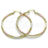 Oro Laminado Large Hoop, Gold Filled Style Hollow Design, Diamond Cutting Finish, Tricolor, 02.213.0152.1.60