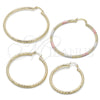 Oro Laminado Large Hoop, Gold Filled Style Hollow Design, Diamond Cutting Finish, Tricolor, 02.213.0154.1.60
