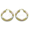 Oro Laminado Medium Hoop, Gold Filled Style Hollow Design, Diamond Cutting Finish, Tricolor, 02.213.0224.1.40