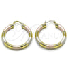 Oro Laminado Medium Hoop, Gold Filled Style Hollow Design, Diamond Cutting Finish, Tricolor, 02.213.0882.40
