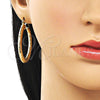 Oro Laminado Large Hoop, Gold Filled Style Hollow Design, Diamond Cutting Finish, Golden Finish, 02.213.0889.40