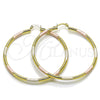 Oro Laminado Medium Hoop, Gold Filled Style Hollow Design, Diamond Cutting Finish, Tricolor, 02.213.0881.1.60