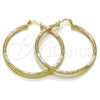 Oro Laminado Large Hoop, Gold Filled Style Hollow Design, Diamond Cutting Finish, Tricolor, 02.213.0151.1.50